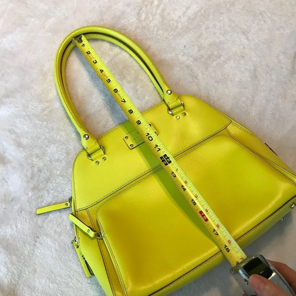 Kate Spade NEW YORK Zipper Pockets Leather Yellow Green Shoulder Hand Bag Purse
